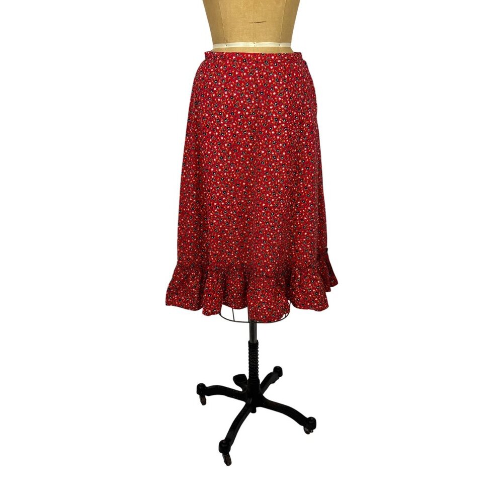 Vintage 70s Prairie Skirt Womens XS Star Floral Print Hippie Red Blue